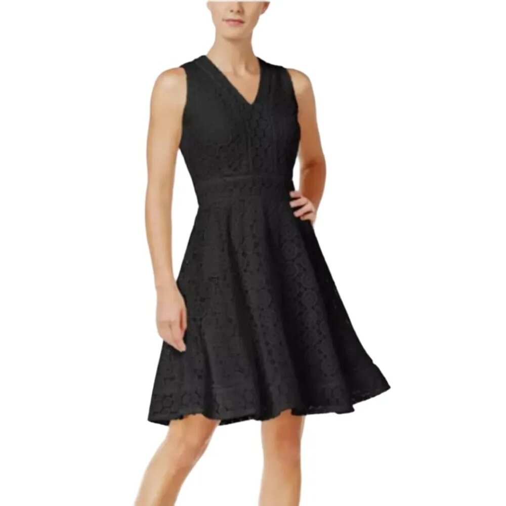 Charter Club Black Lace Fit & Flare Dress • Size Large • Classic Elegance